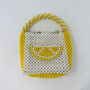 Bouffants & Broken Hearts Lemon Beaded Bag Yellow White Fruit Purse Retro Summer